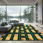 Opulent Metallic Gold Bar Grid Rug