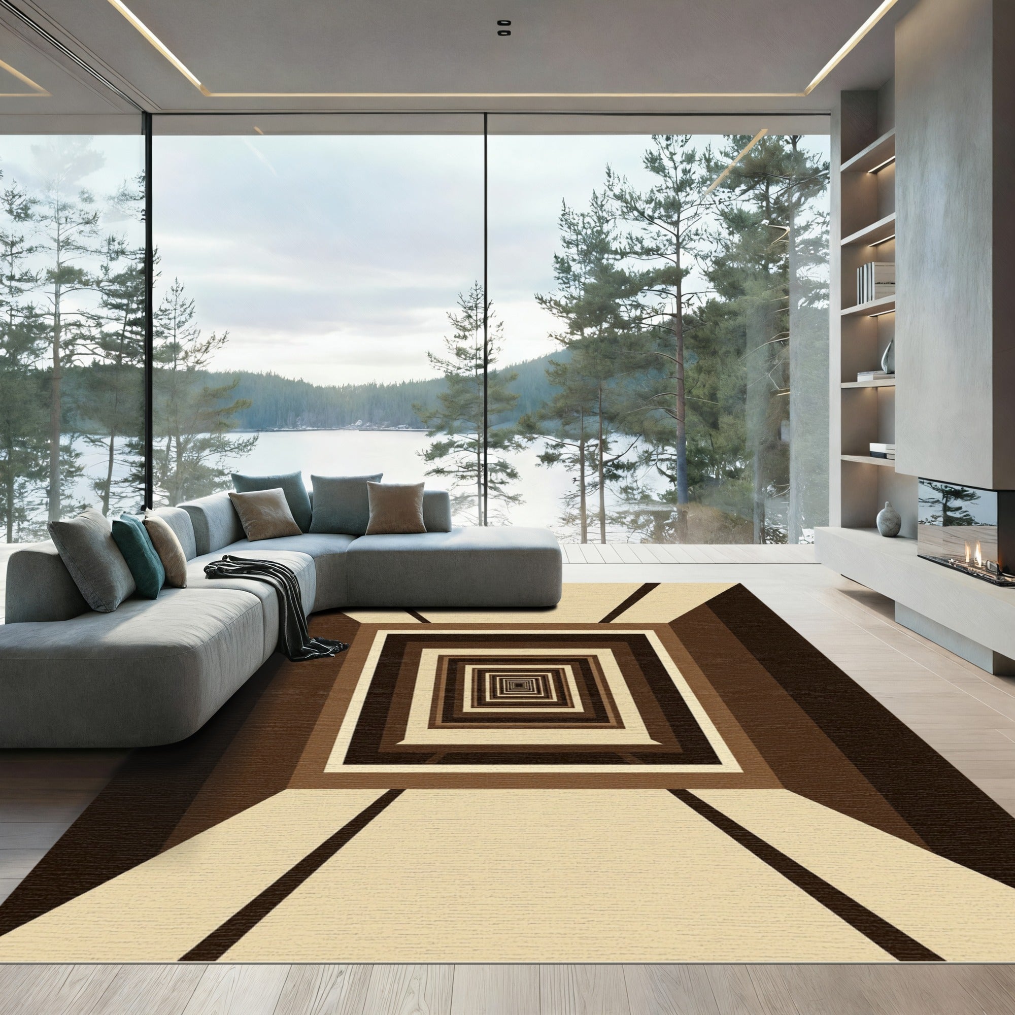 Minimalist Brown Concentric Infinite Squares Rug