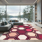 Modern Burgundy Peach Geometric Hexagon Rug