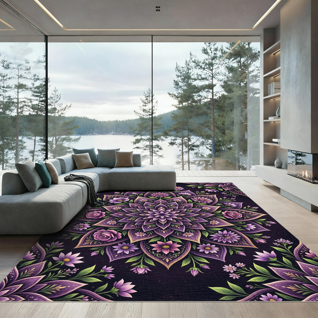 Elegant Purple Floral Mandala Medallion Rug