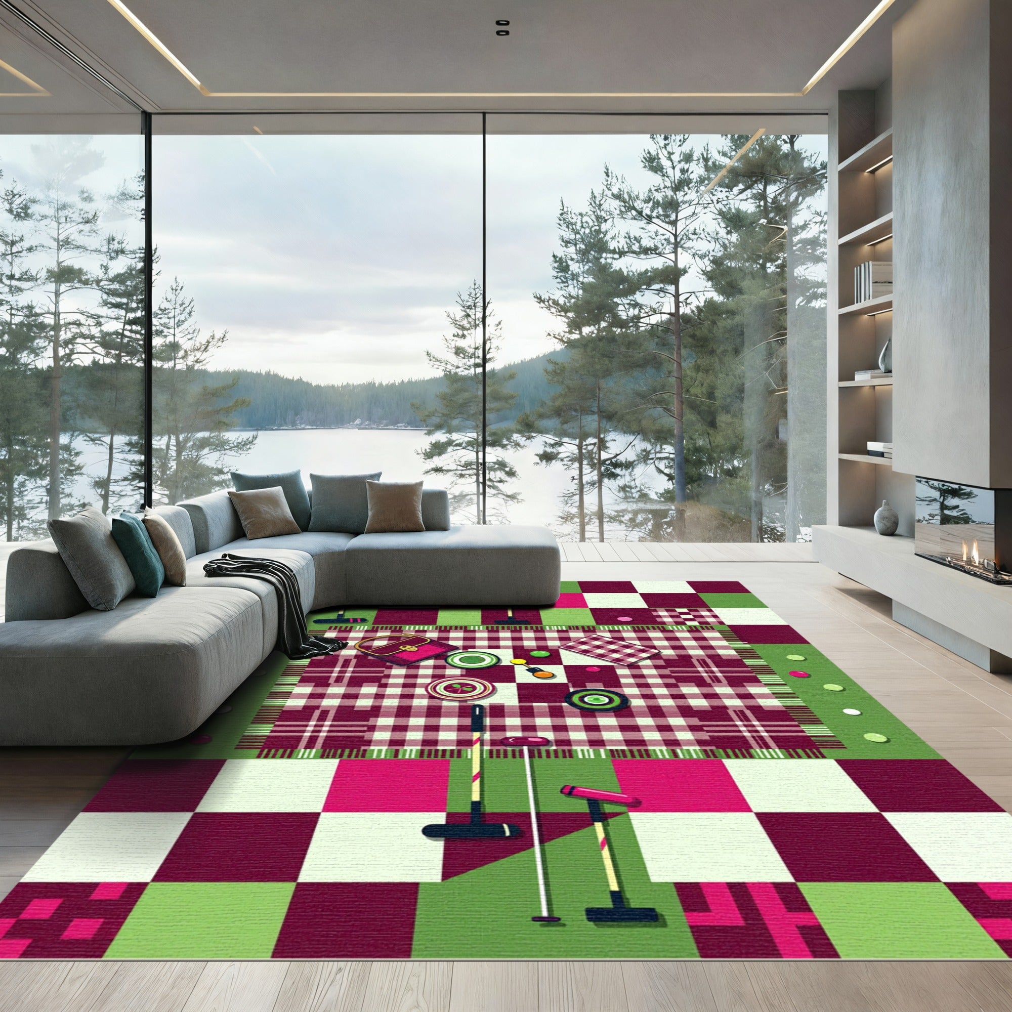 Vibrant Geometric Picnic Plaid Area Rug