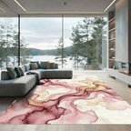 Crimson Blush Fluid Abstract Swirl Rug
