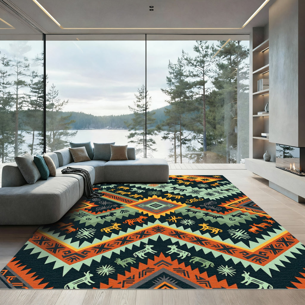 Geometric Animal Southwest Earth Tone Artwork Rug