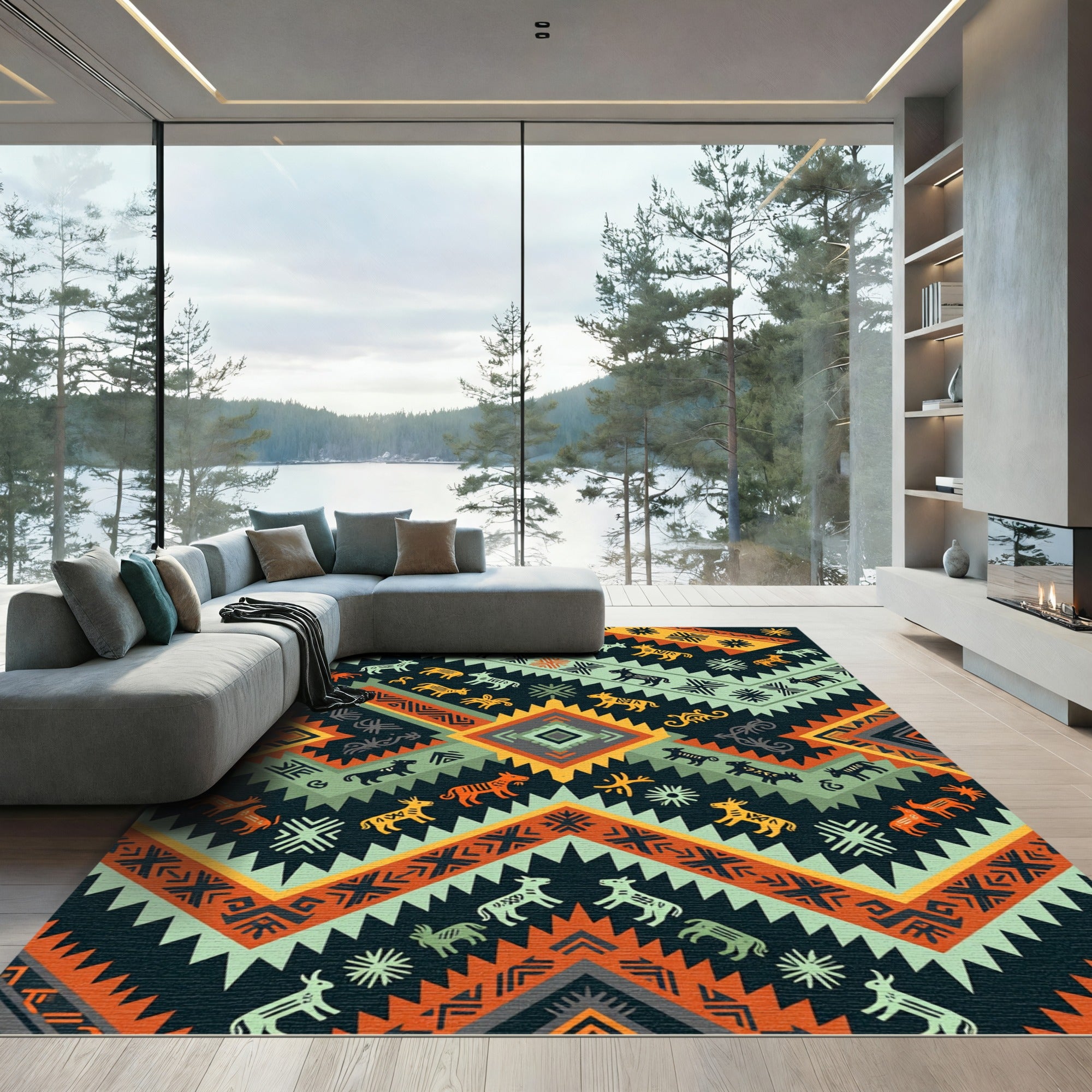 Geometric Animal Southwest Earth Tone Artwork Rug
