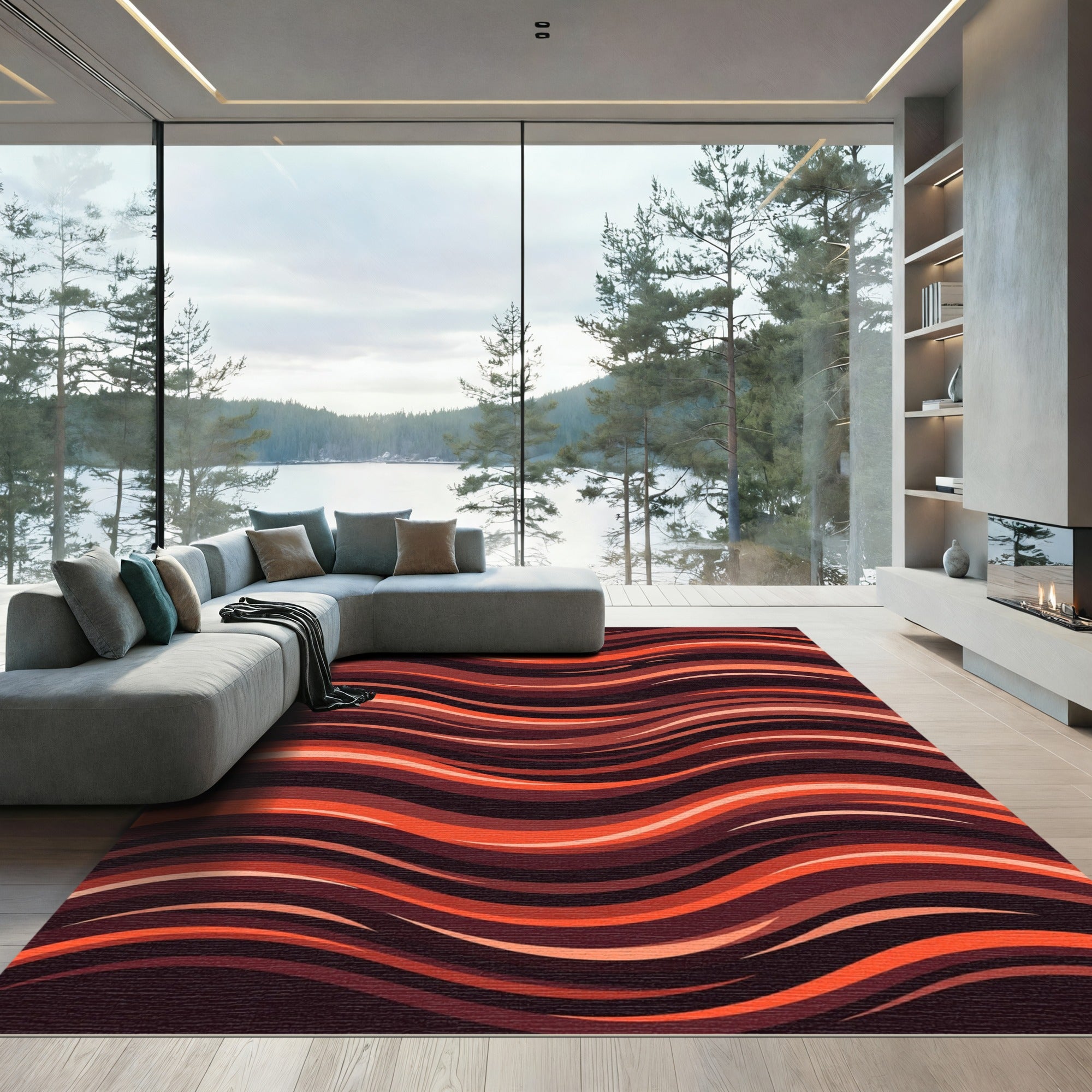 Rich Auburn Wave Abstract Rug