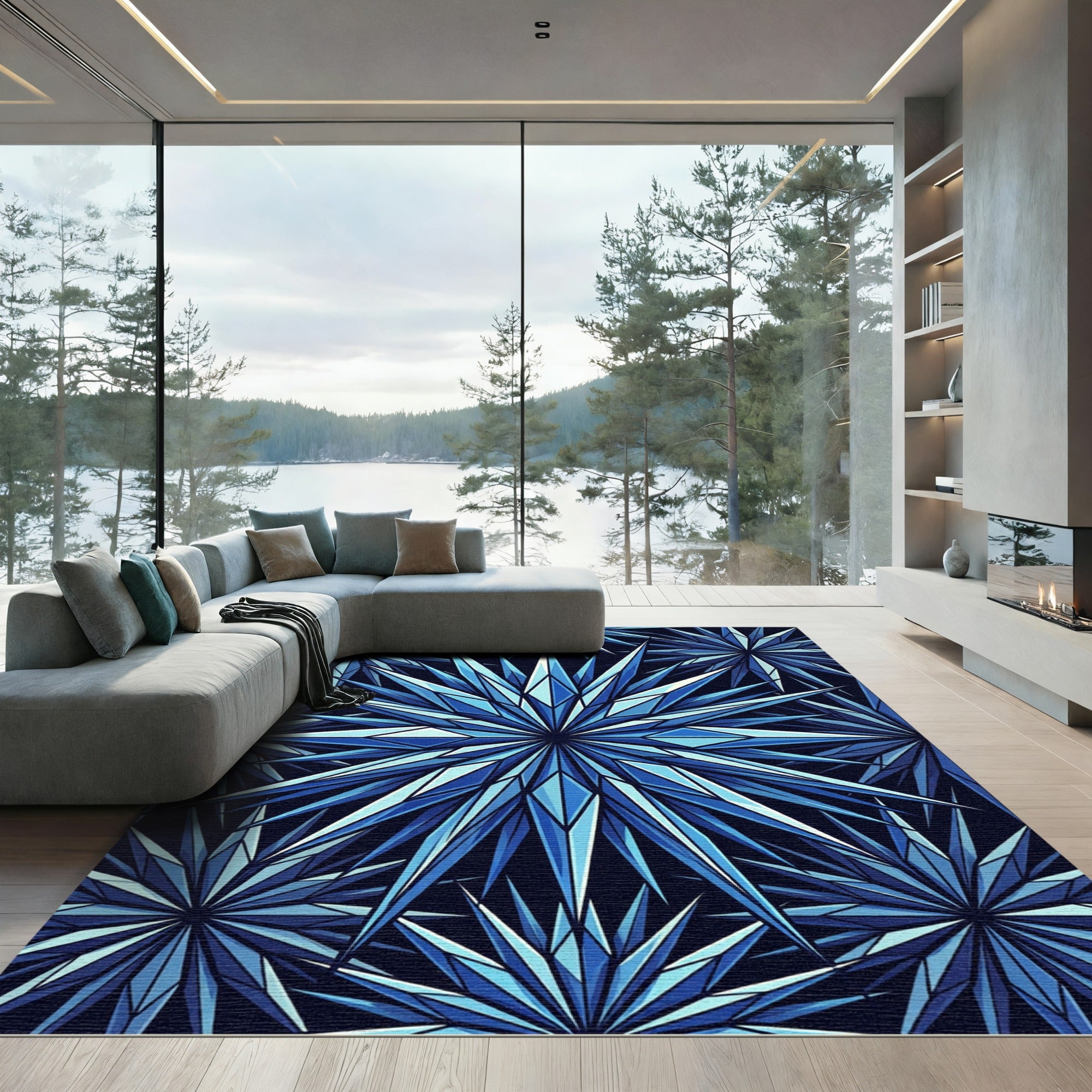 Deep Blue Crystal Starburst Rug
