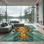 Golden Reptile Texture with Teal Foliage Rug