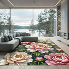 Soft Pink Ivory Peony Garden Blossoms Rug