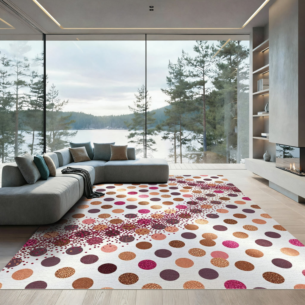 Crimson Gold Polka Dot Stream Rug