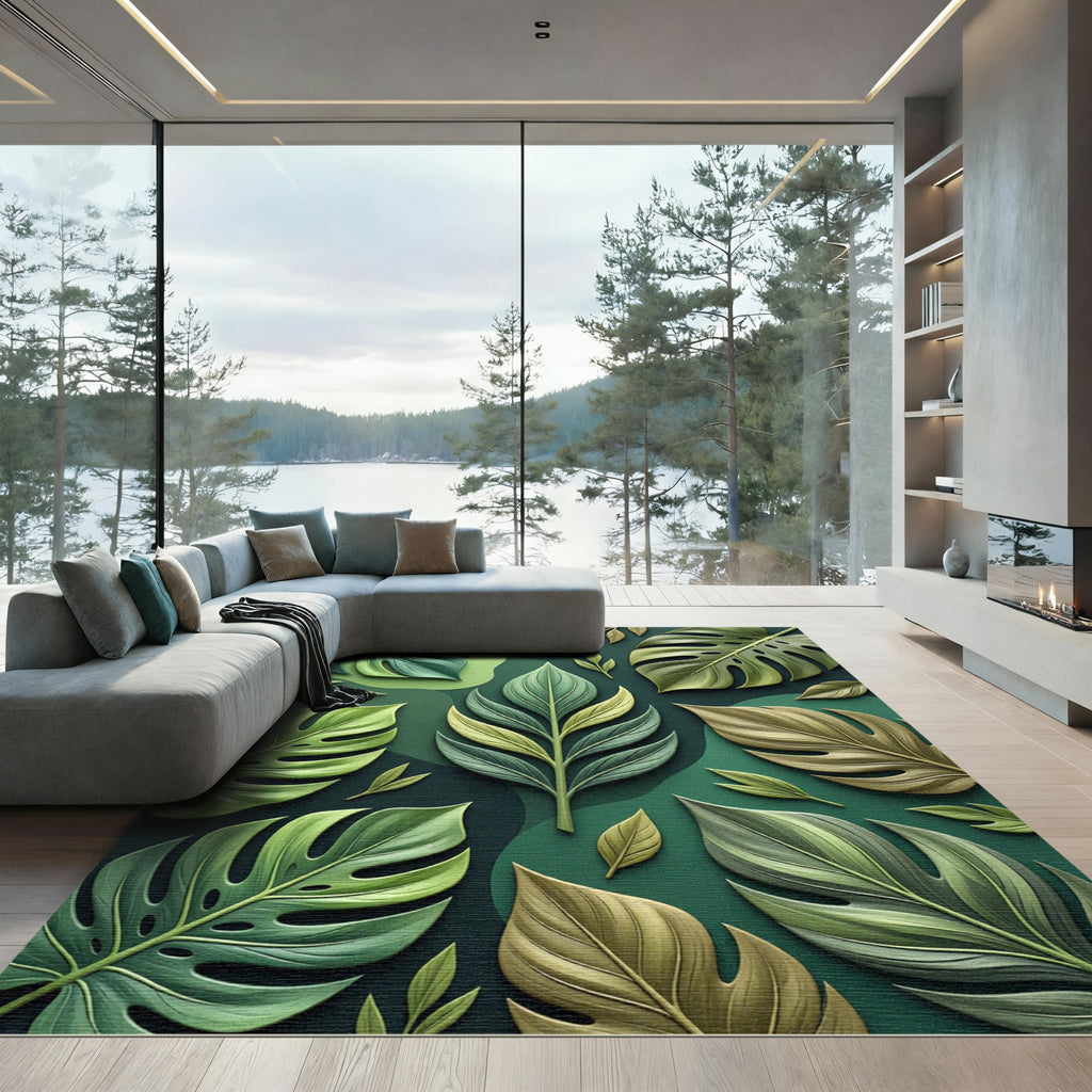 Verdant Leafy Botanical Collage Rug