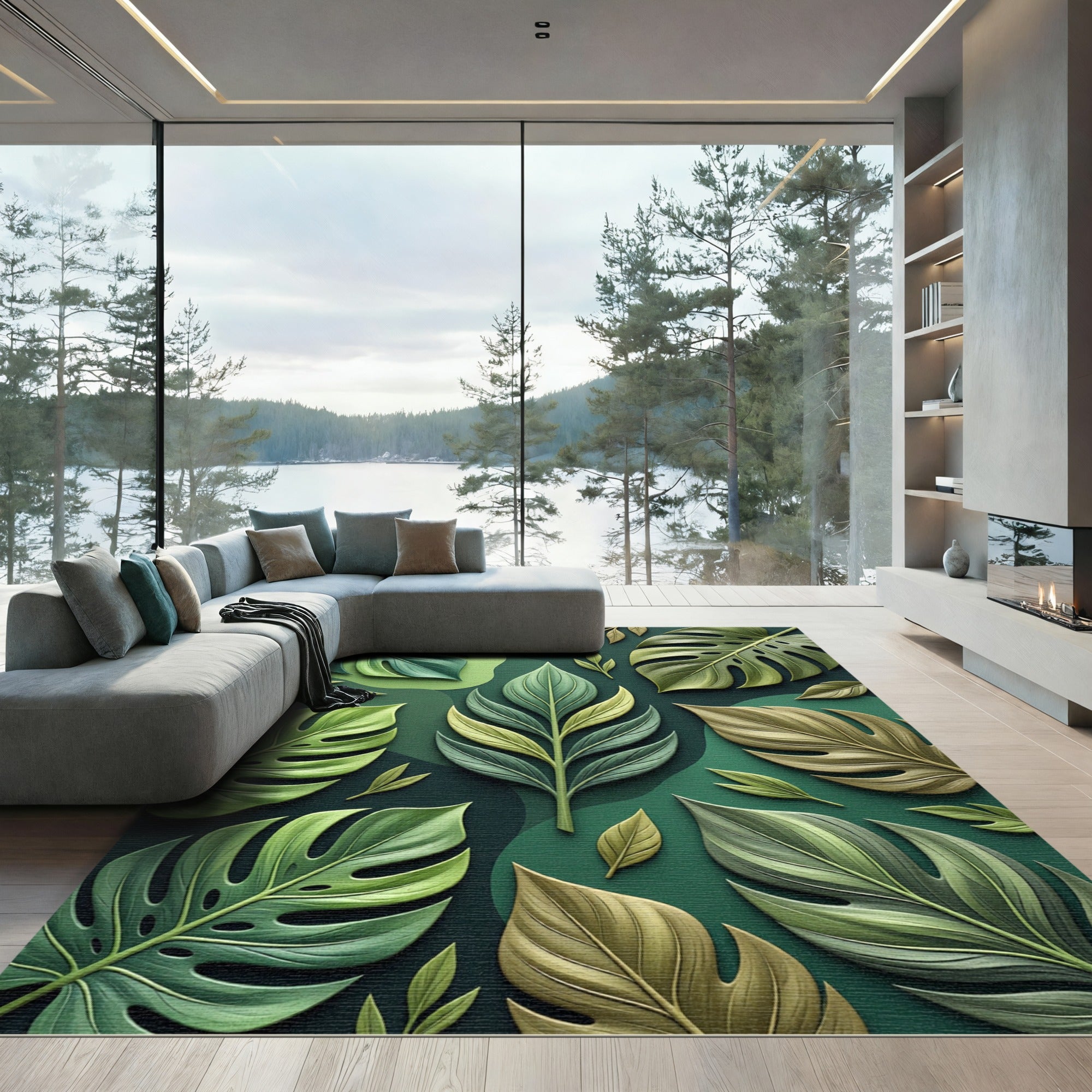 Verdant Leafy Botanical Collage Rug