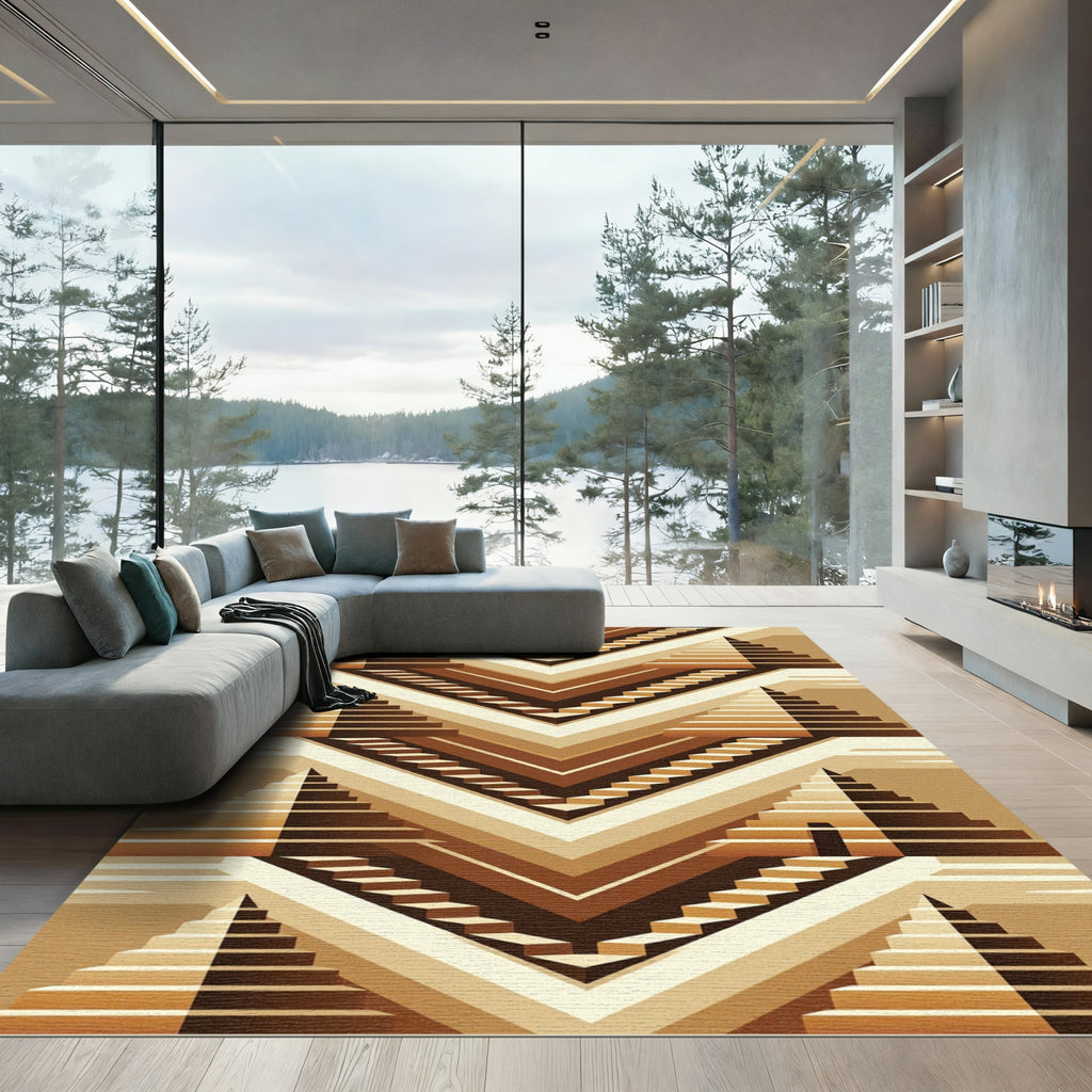 Brown Geometric Pyramid Staircase Rug