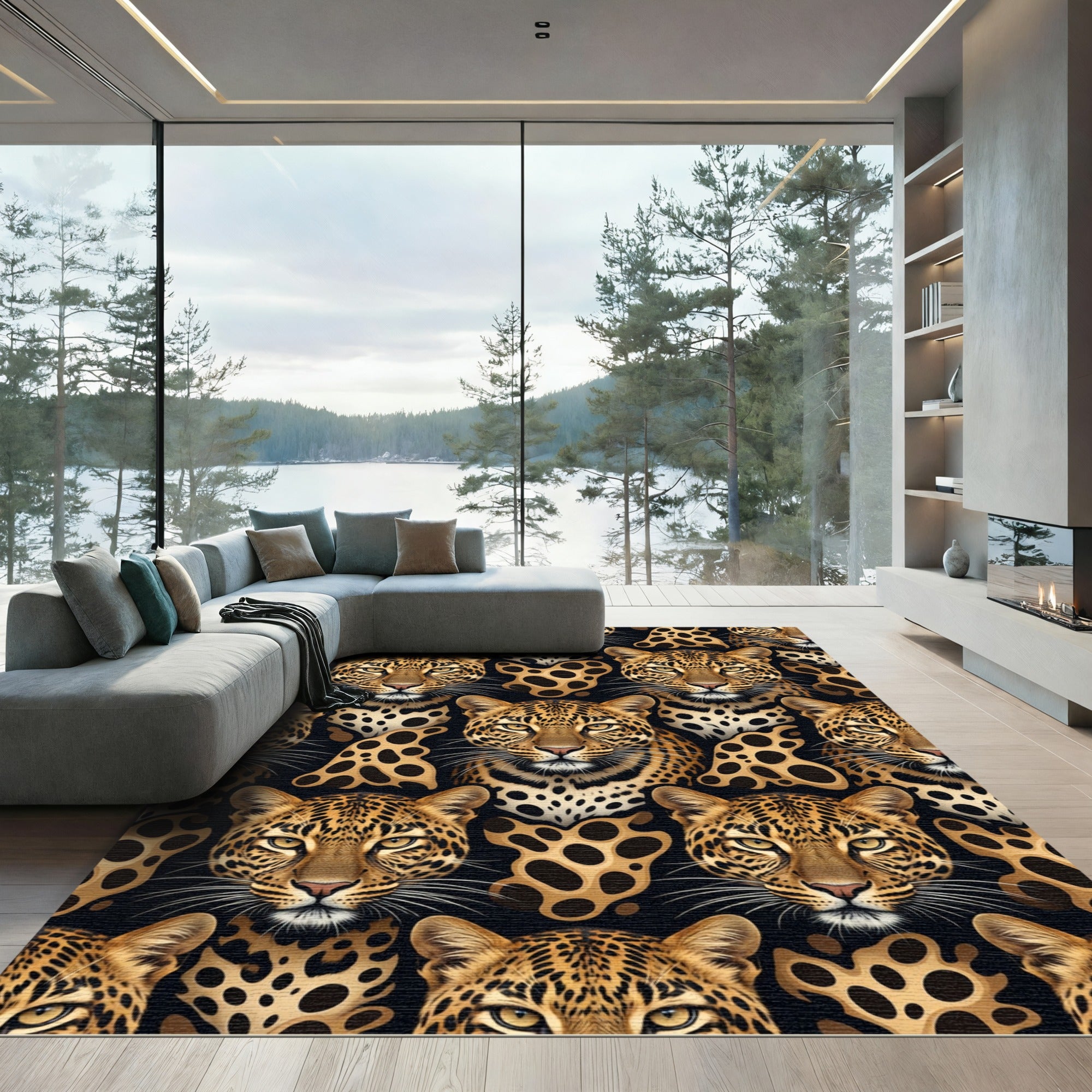 Leopard Faces Black Spotted Cream Rug