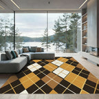 Classic Brown and Gold Argyle Grid Rug