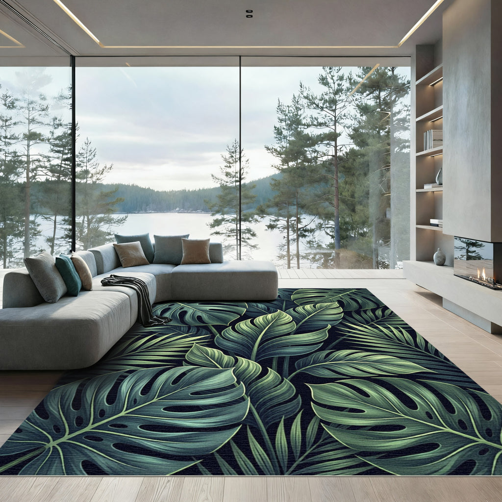 Deep Forest Exotic Leaf Wallpaper Rug
