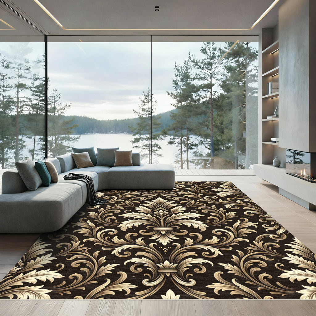 Antique Gold Damask Scroll Ornament Rug