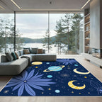 Celestial Blue Yellow Moon Galaxy Rug