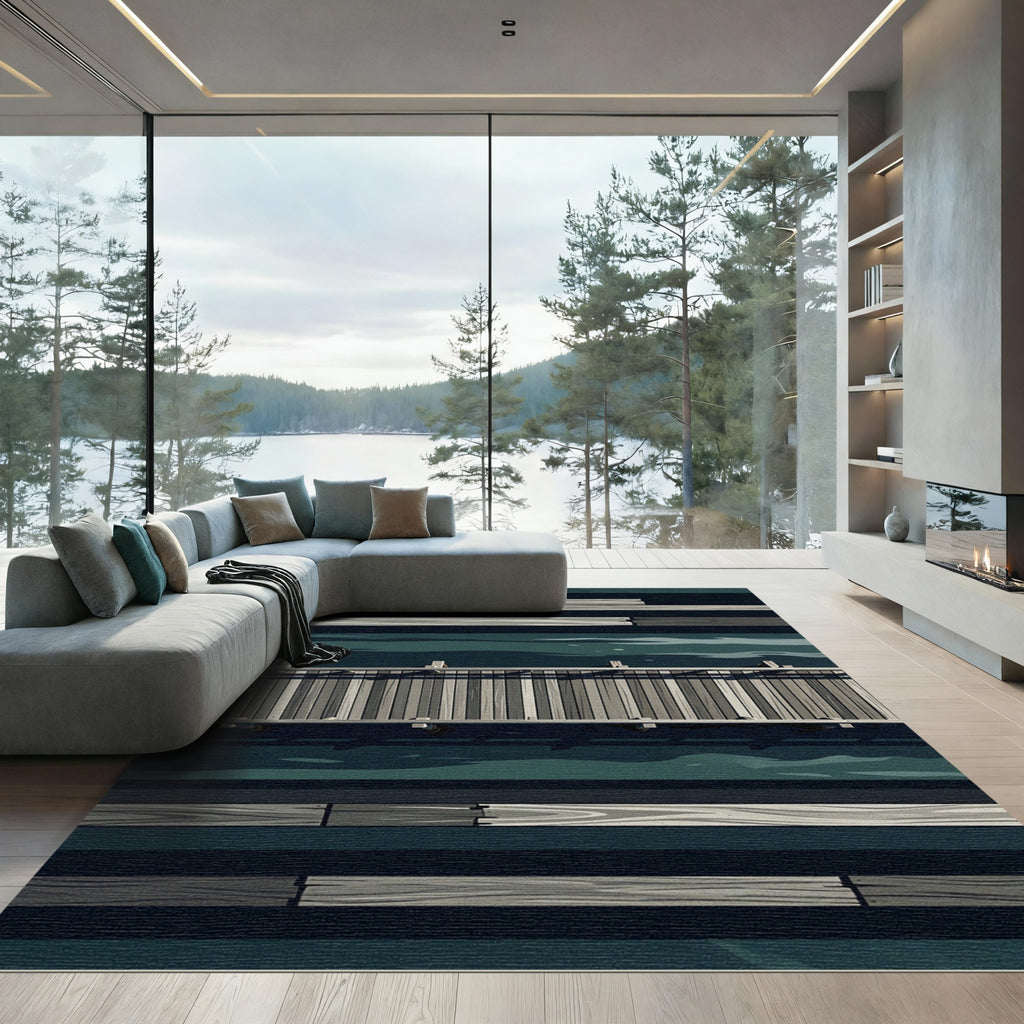 Minimalist Dark Water Wooden Pier Rug