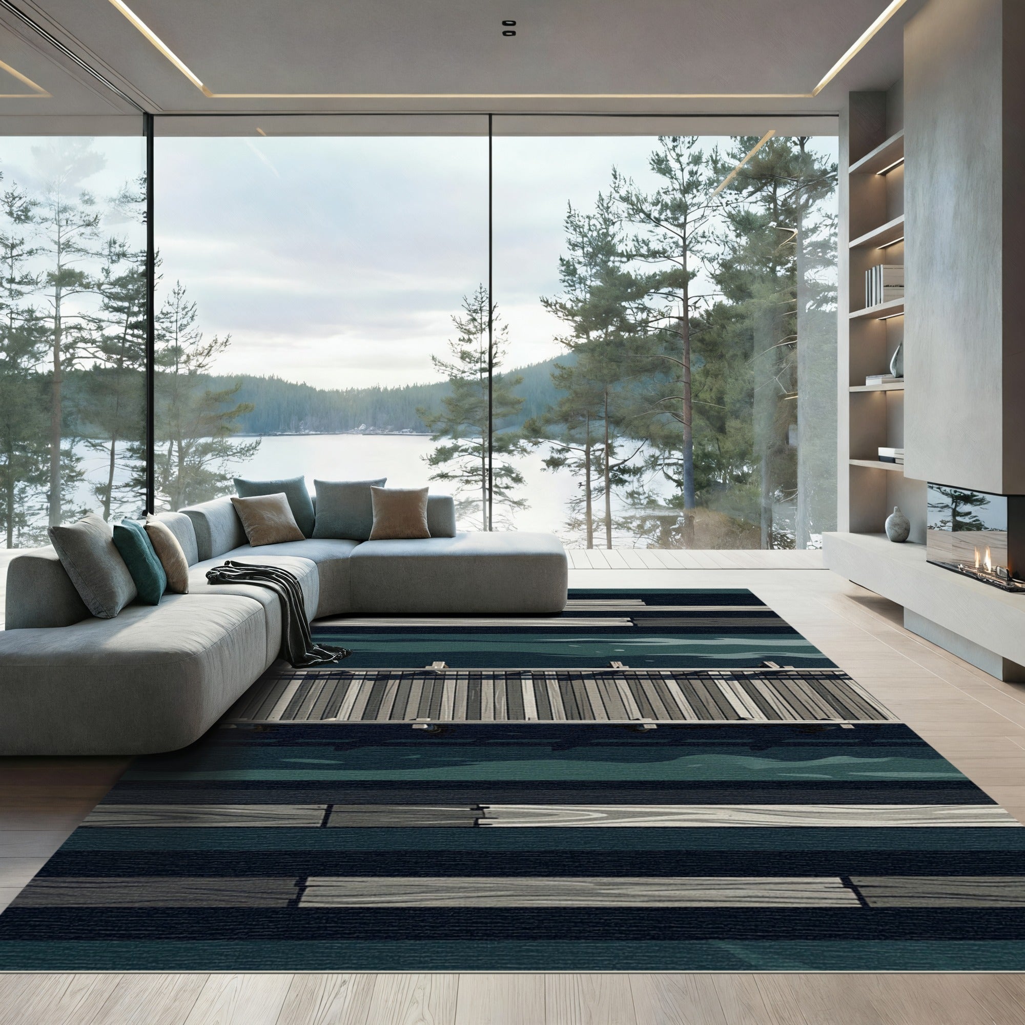 Minimalist Dark Water Wooden Pier Rug