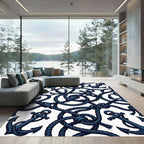 Nautical Navy Blue Anchor Rope Rug