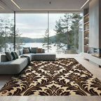 Rich Chocolate Leaf Scroll Rug