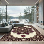 Ornate Burgundy Lotus Floral Medallion Rug