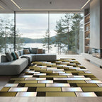 Gold White Horizontal Brick Illusion Rug