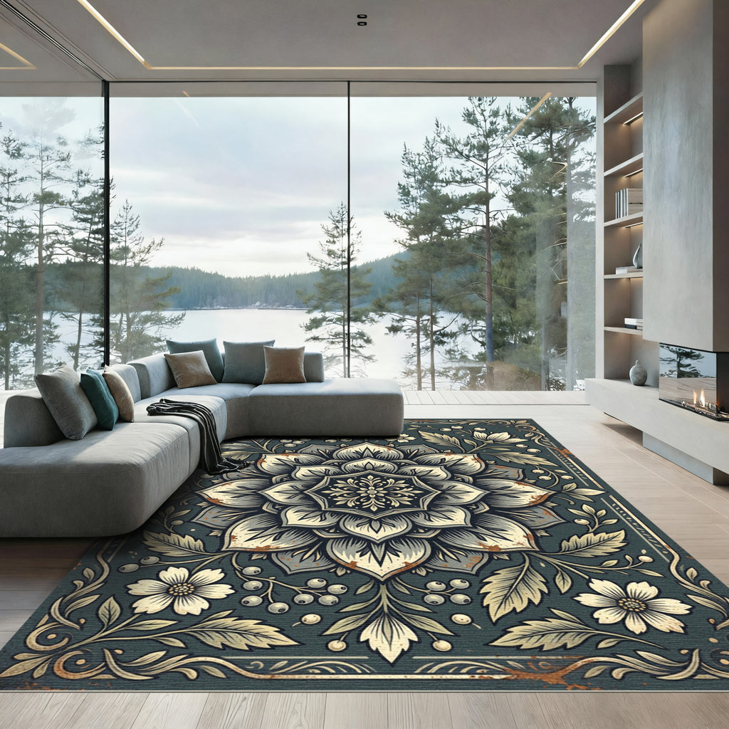 Vintage Teal Botanical Medallion Rug