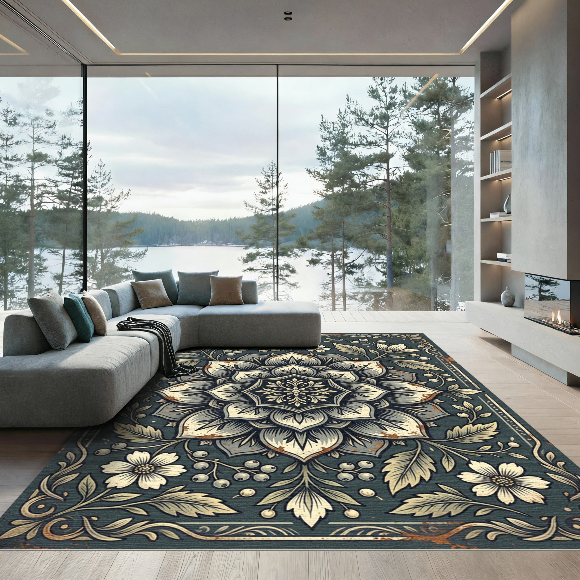 Vintage Teal Botanical Medallion Rug