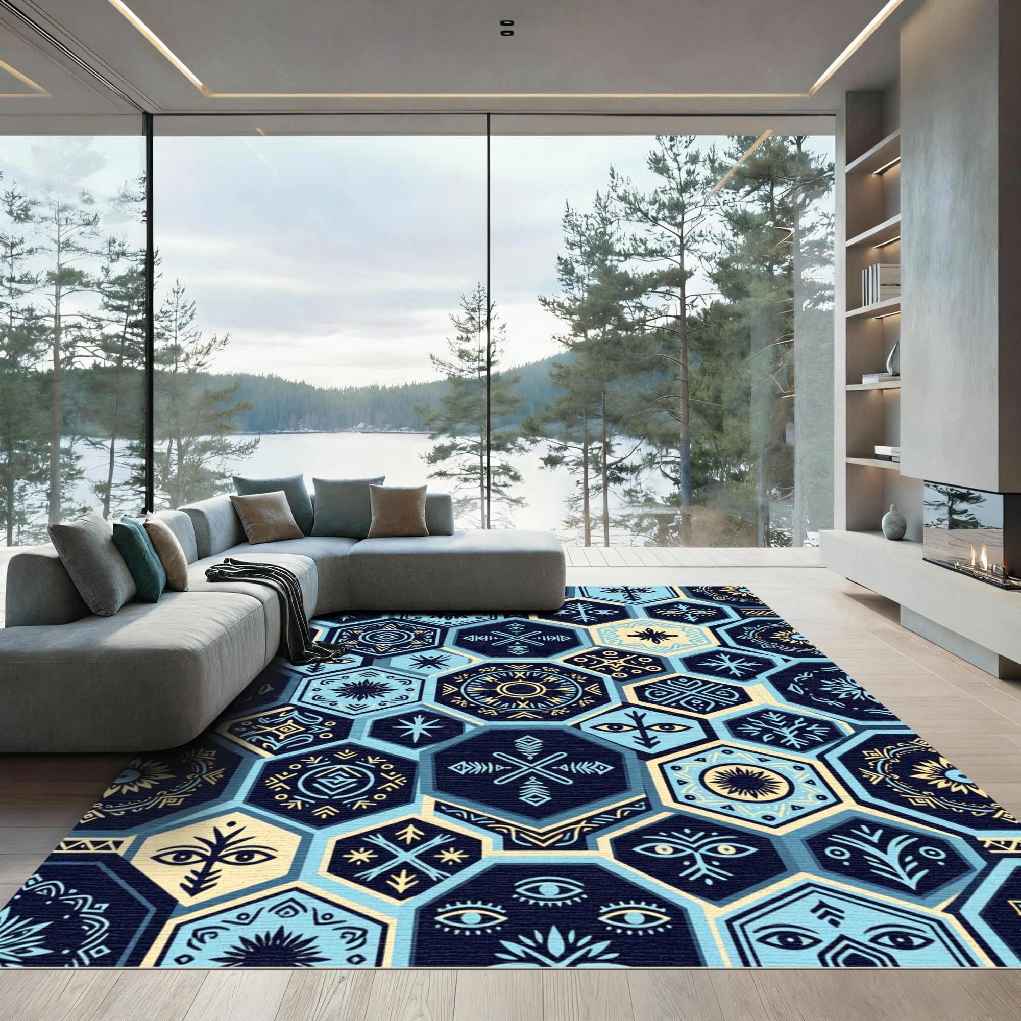 Navajo Inspired Geometric Hexagon Collage Rug