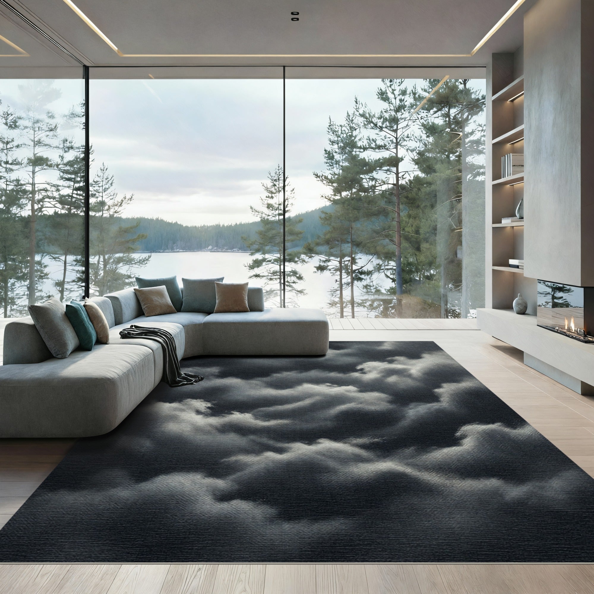 Dramatic Dark Gray Storm Cloud Abstract Rug