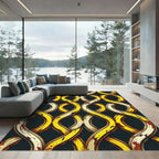 Gold Cream Interlocking Swirl Abstract Rug