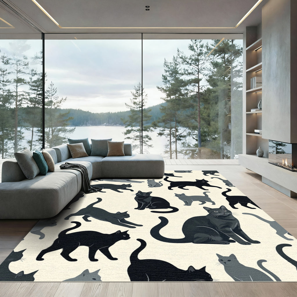 Gray Black Cat Crowd In Many Poses Rug