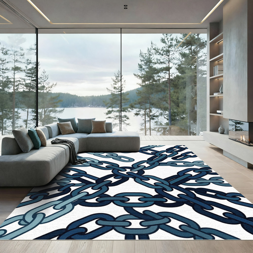 Industrial Navy Chain Link Abstract Rug