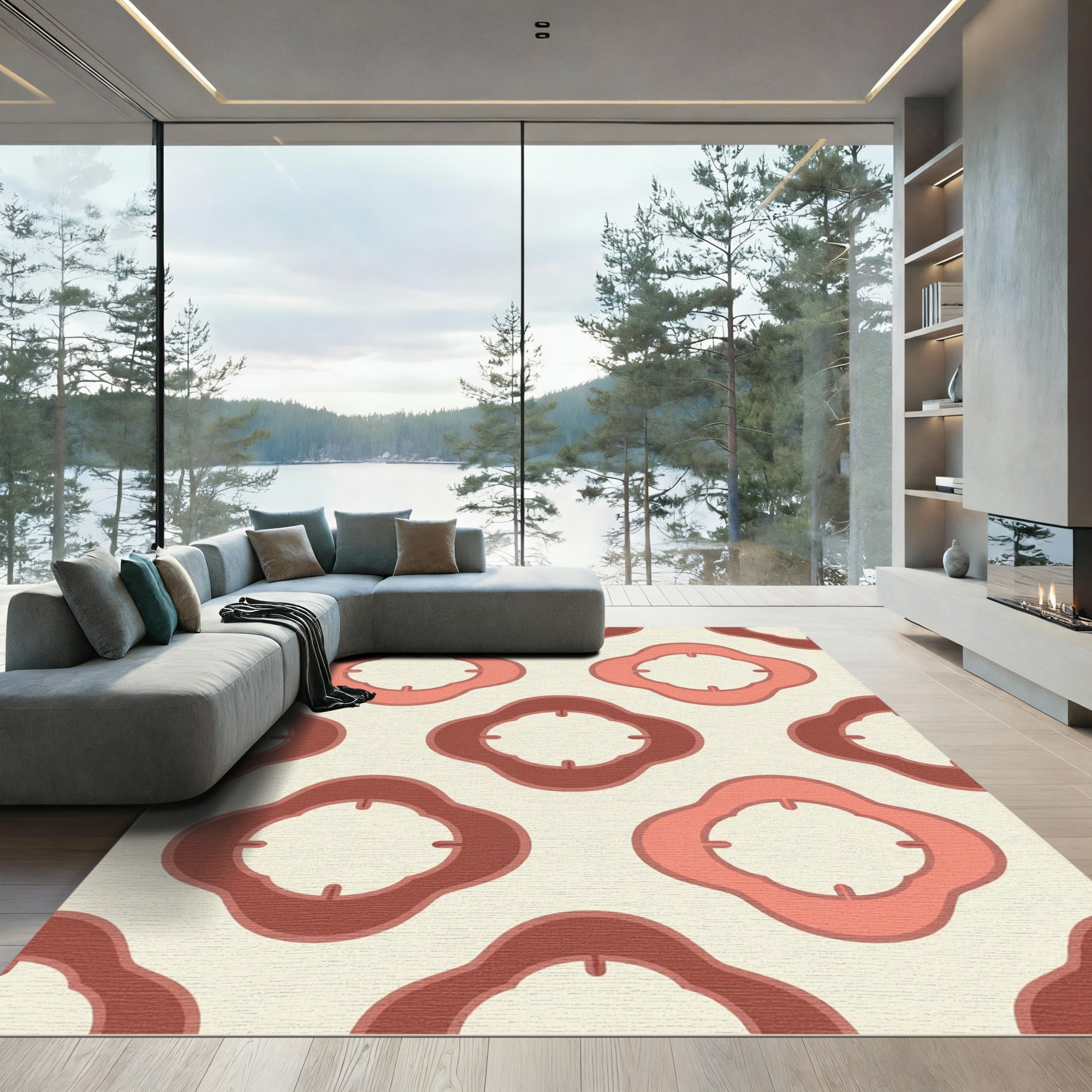 Terracotta Pink Scalloped Quatrefoil Trellis Rug