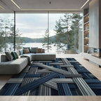 Geometric Navy and Gray Interwoven Lines Rug