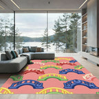 Whimsical Colorful Bridge Fruit Grid Rug