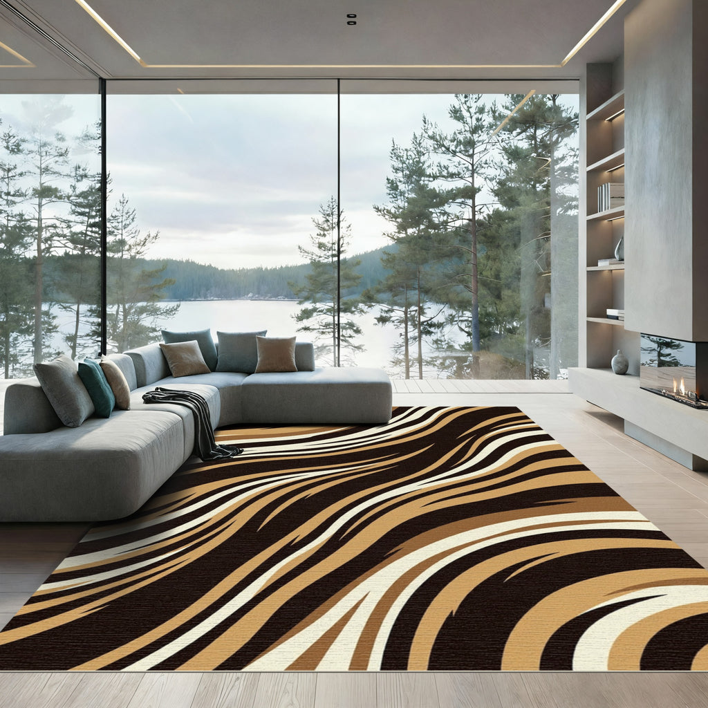 Abstract Golden Brown Tiger Wave Rug