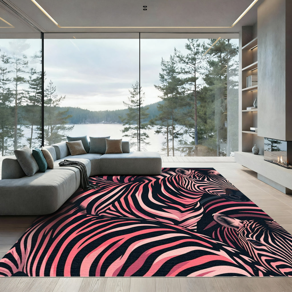 Vibrant Pink Striped Abstract Zebra Rug