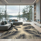Tropical Black Palm Leaf Illustration Rug