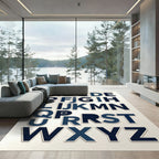 Navy Blue Modern Typography Alphabet Grid Rug