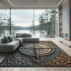 Ornate Metallic Compass Filigree Engraving Rug
