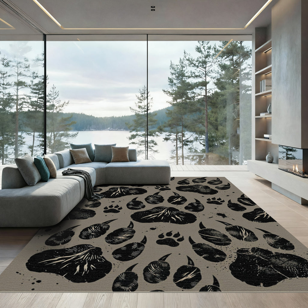 Black Paw Prints Textured Background Rug