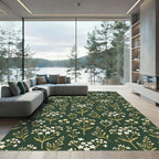 Dark Forest Green Botanical Meadow Rug