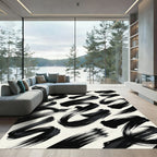 Black Brushstroke Abstract Swirl Rug