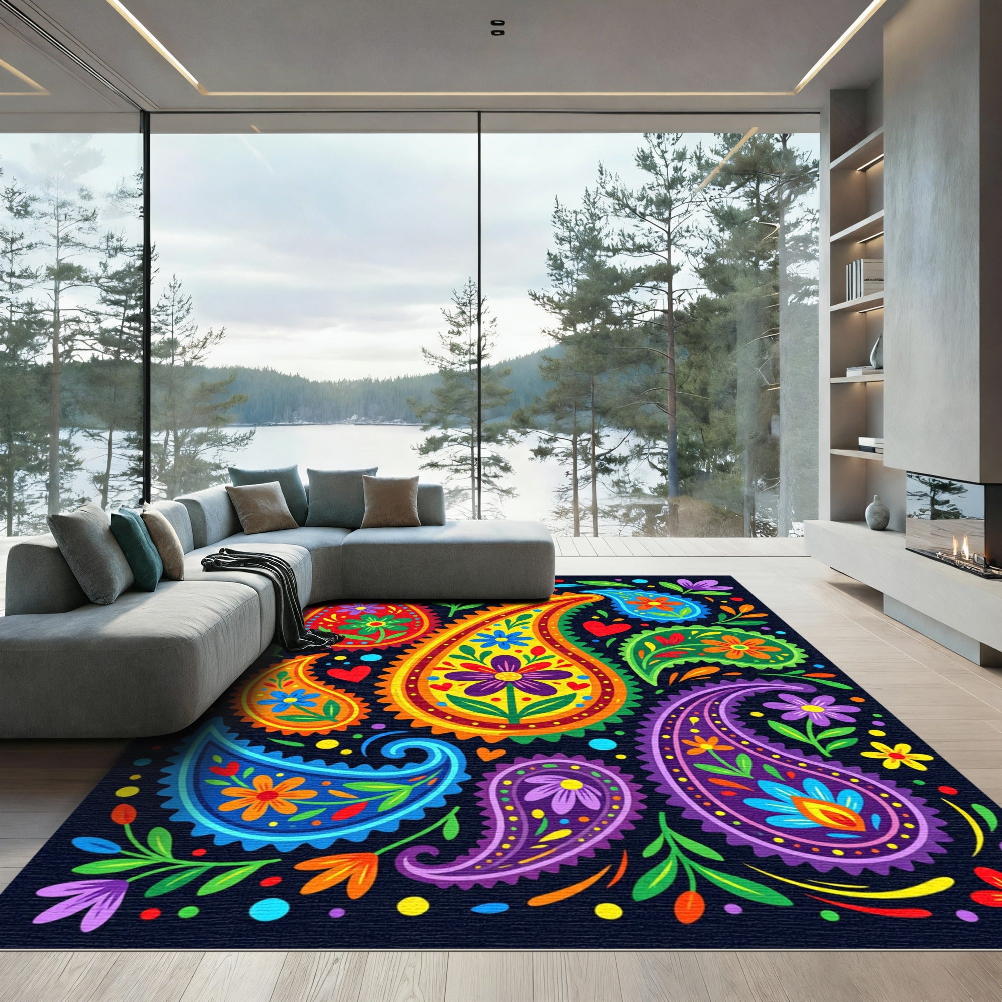 Vibrant Multicolored Paisley Floral Art Rug