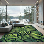 Lush Tropical Green Palm Leaf Botanical Rug