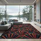 Art Deco Red Black Fan Overlay Rug