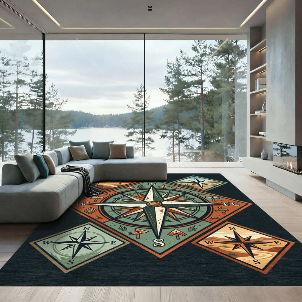 Vintage Compass Earth Tone Diamond Rug
