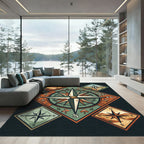 Vintage Compass Earth Tone Diamond Rug